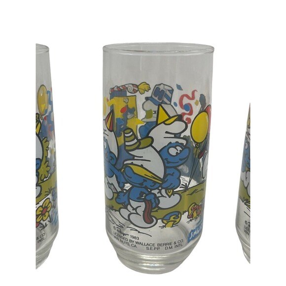 Vtg Smurf Glasses Cups Hardee's Peyo 1983 Tumblers Papa Handy Clumsy Lot of 3 - Picture 9 of 16